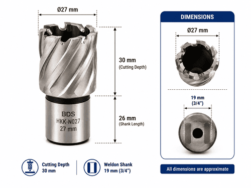 BDS HKK-N027 Carbide Tipped Core Drill 27 x 30 mm